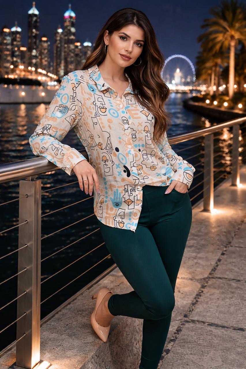 Abstract Print Satin Shirt