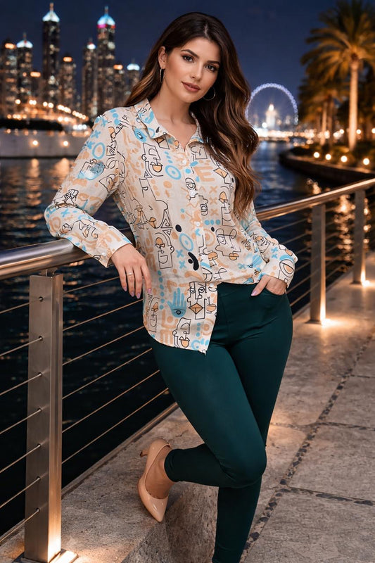 Abstract Print Satin Shirt