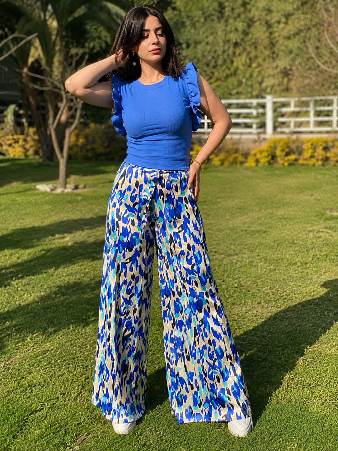 Royal Blue Ruffle Sleeve Top