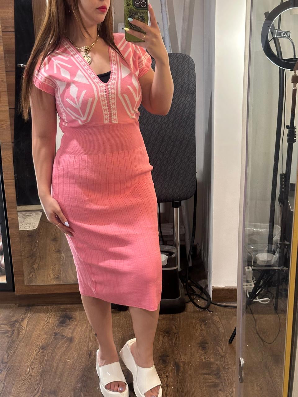 Embroidered Knit Bodycon Dress