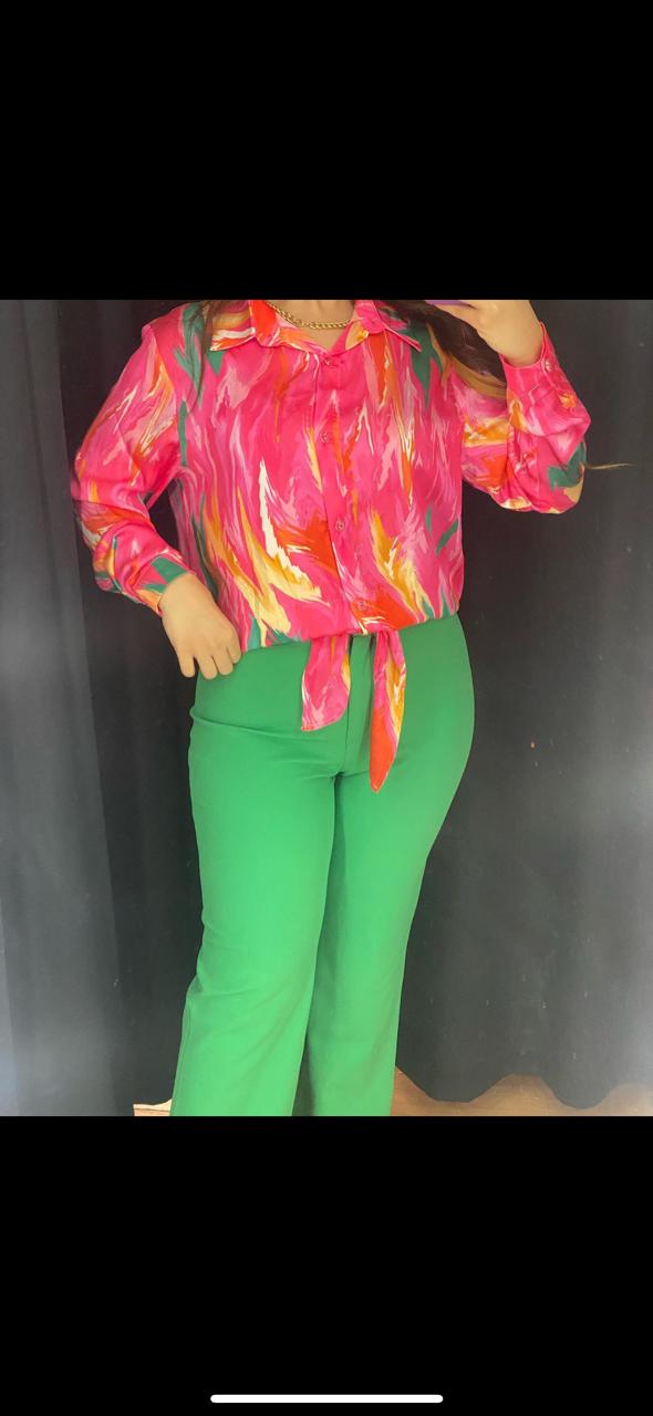 Printed Tie-Front Blouse