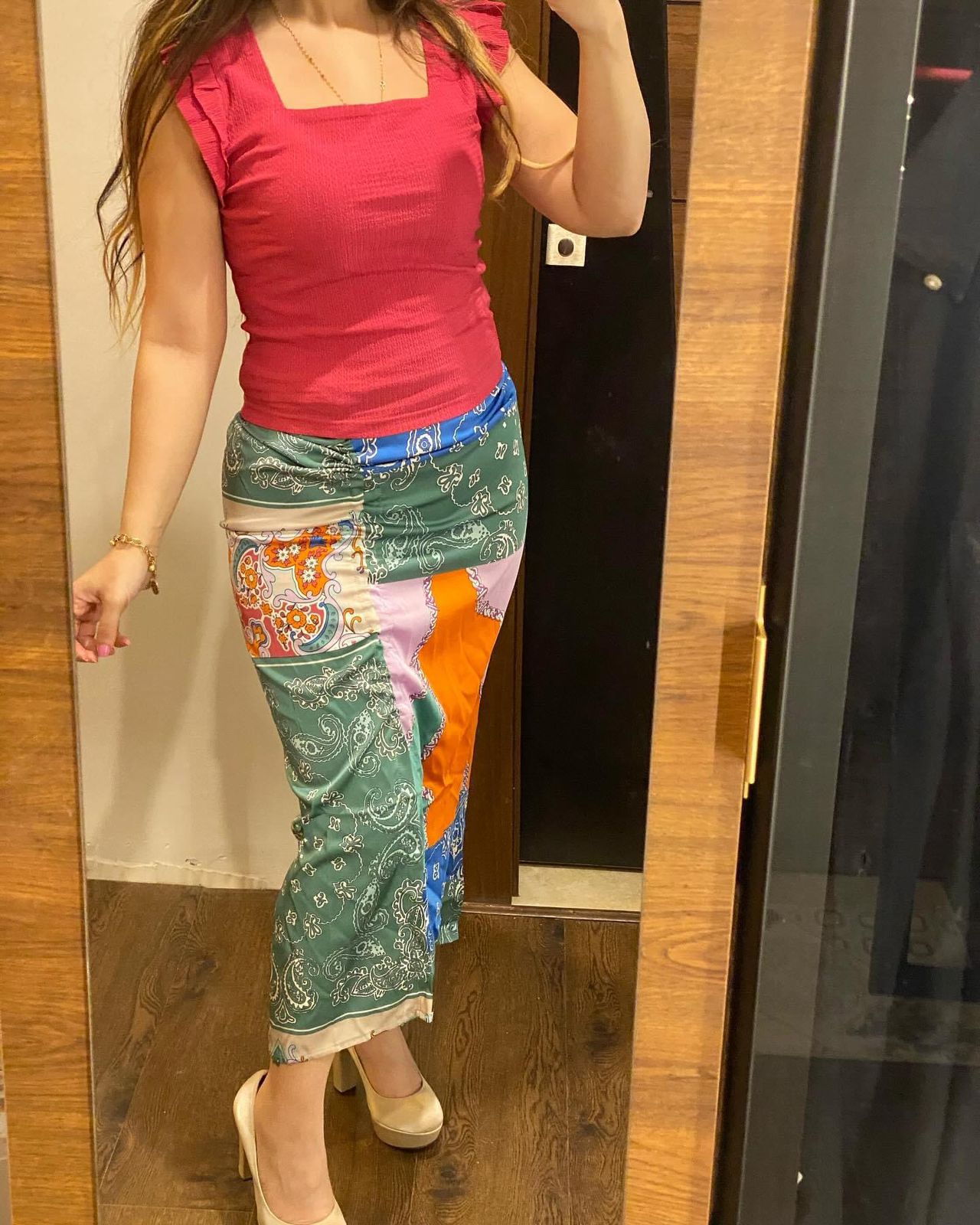 Patchwork Satin Skirt