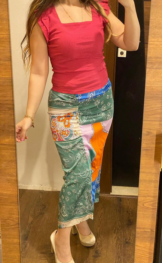 Patchwork Satin Skirt