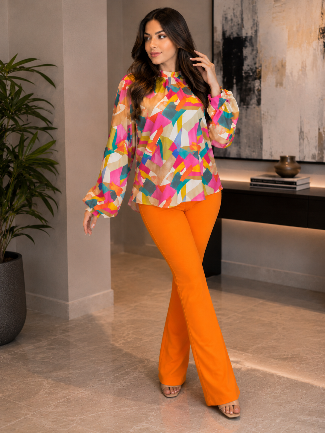 Multicolor Geometric Print Blouse