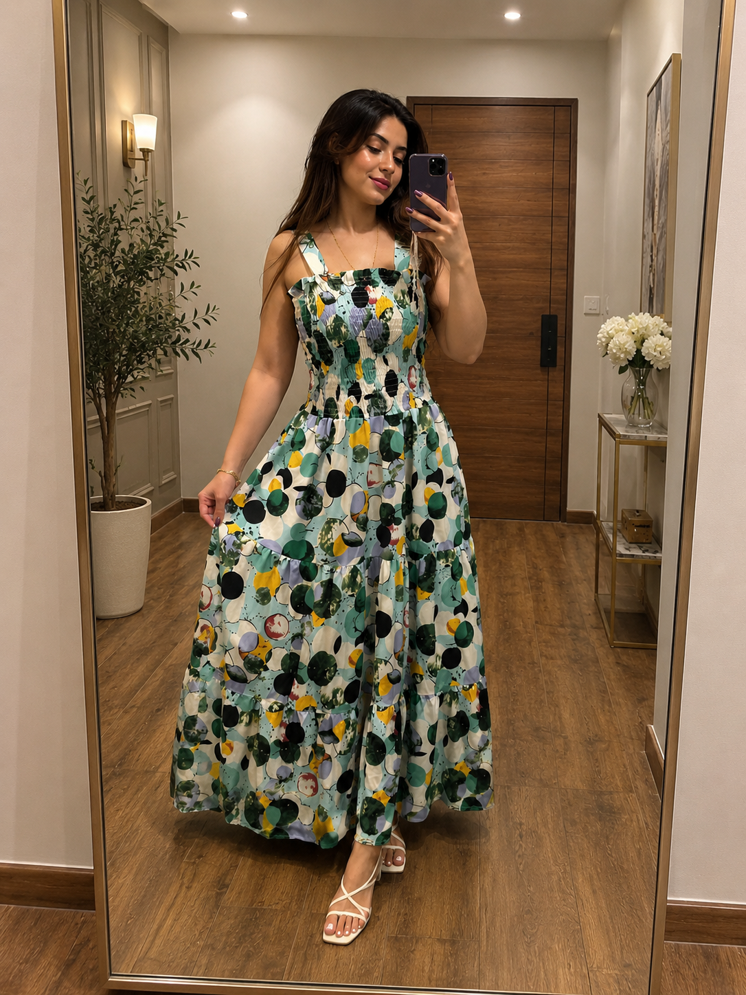 Abstract Circle Print Maxi Dress