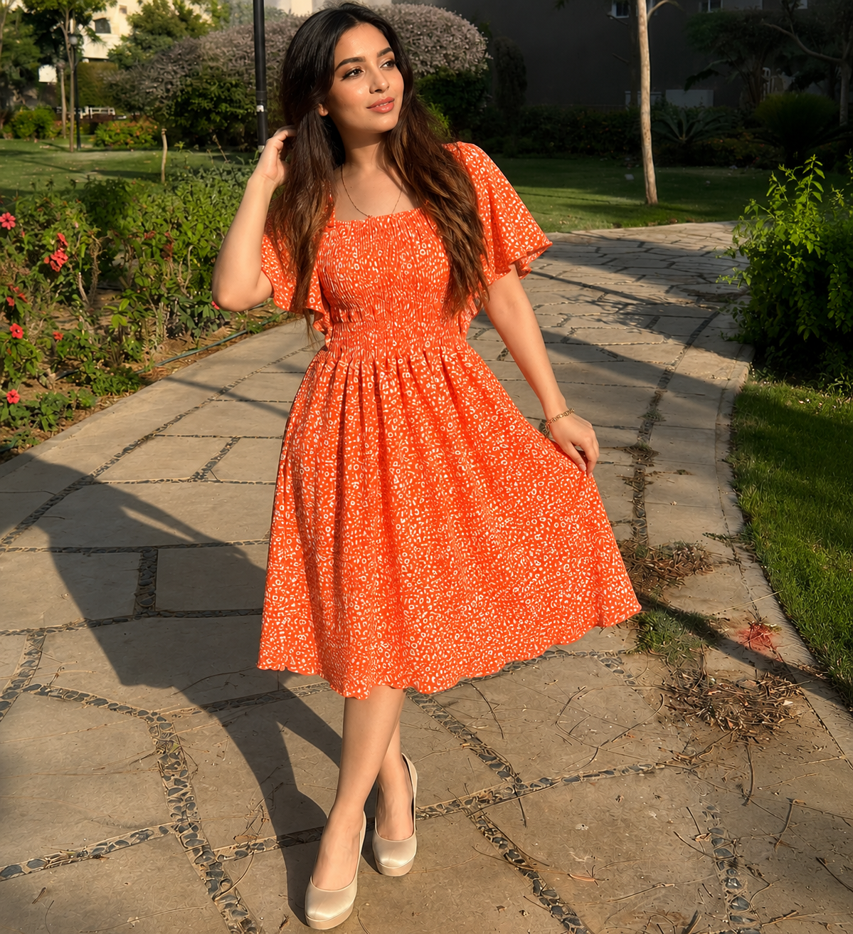 Floral Smocked Flutter Sleeve Dress