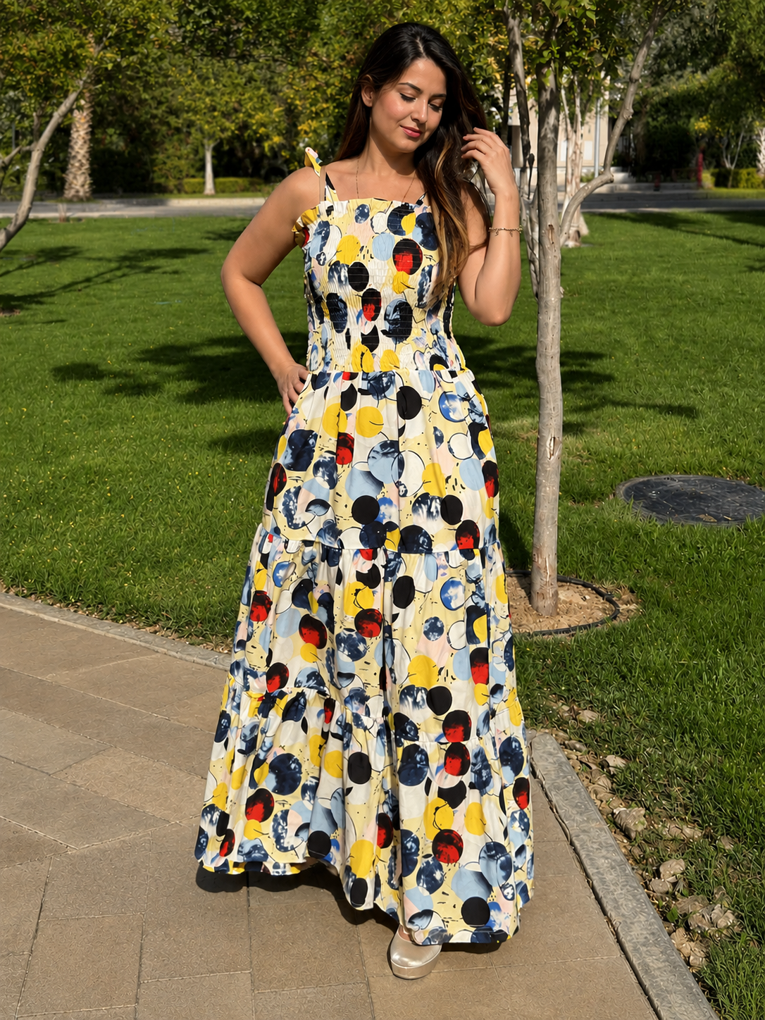 Abstract Circle Print Maxi Dress