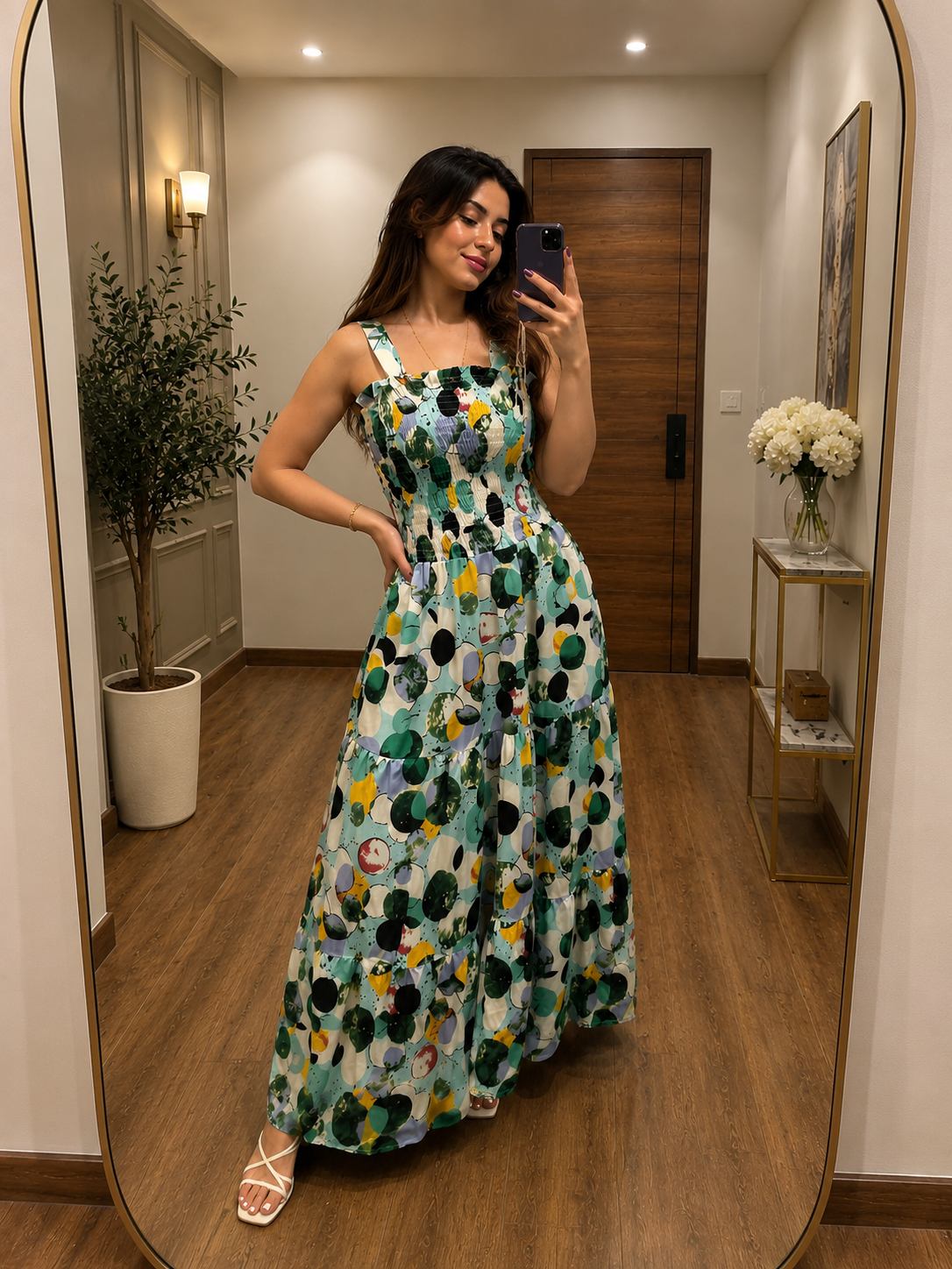 Abstract Circle Print Maxi Dress