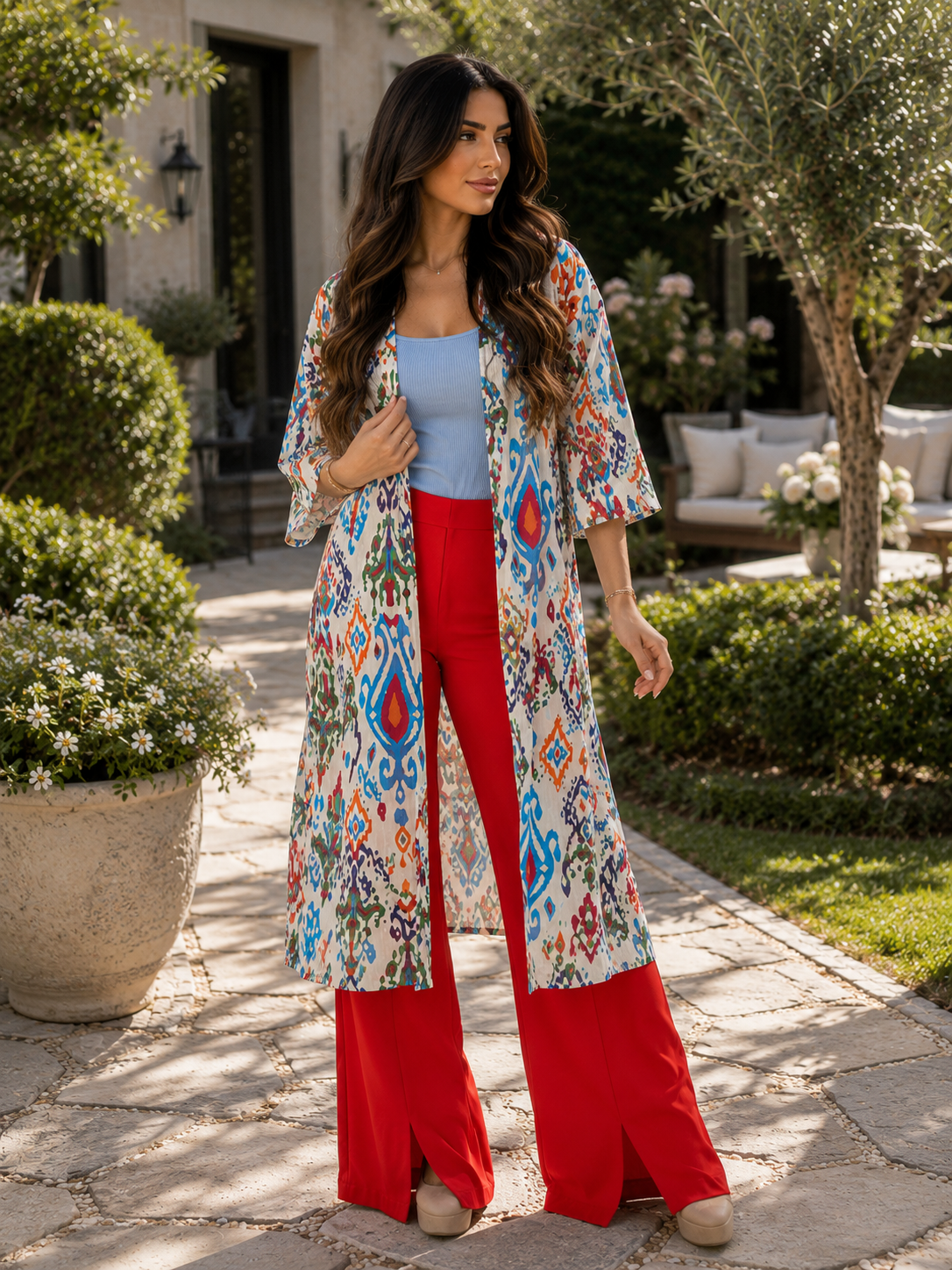 Red Split Flare Pants