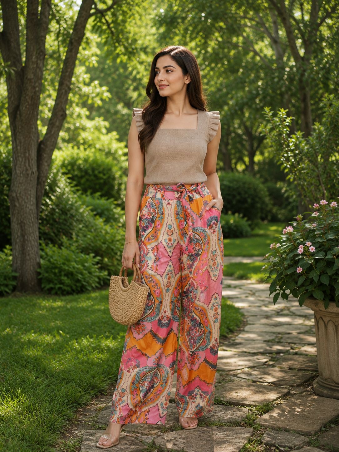 Satin Paisley Wide-Leg Pants606