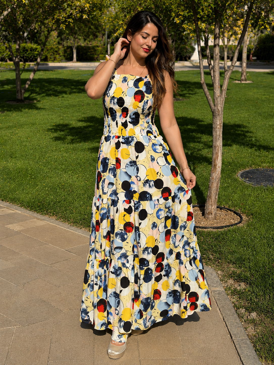 Abstract Circle Print Maxi Dress
