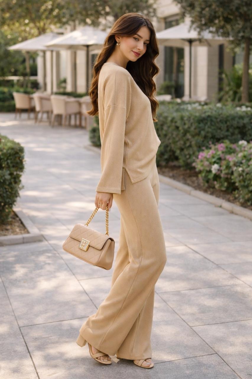 Beige Knit Two-Piece Set