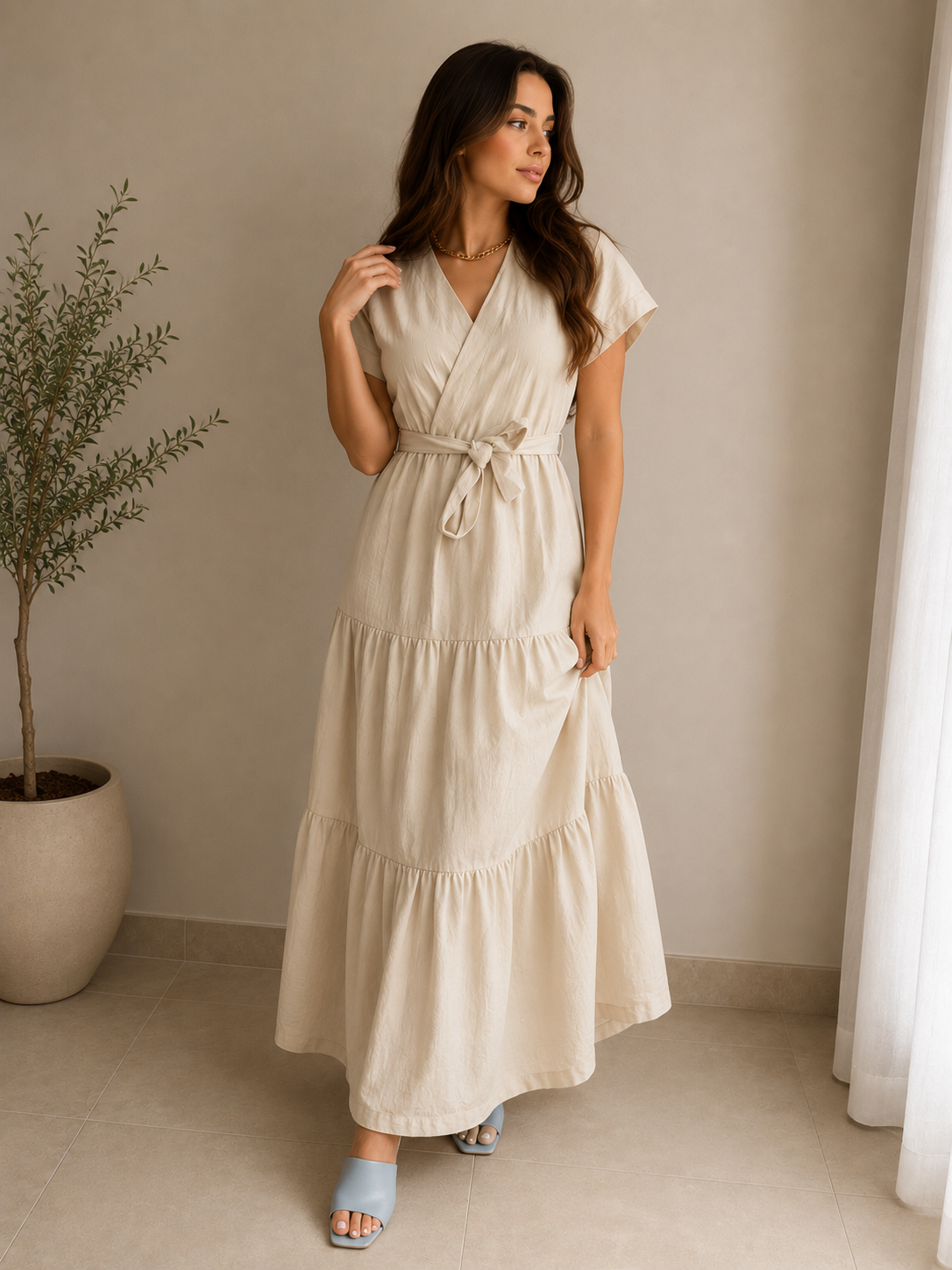 Linen Wrap Maxi Dress
