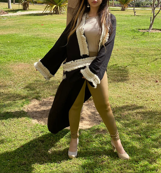 Fringe Trim Cardigan with Clutch