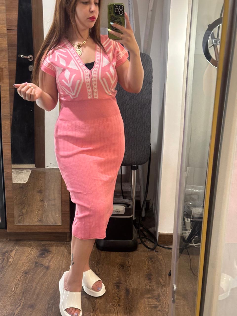 Embroidered Knit Bodycon Dress
