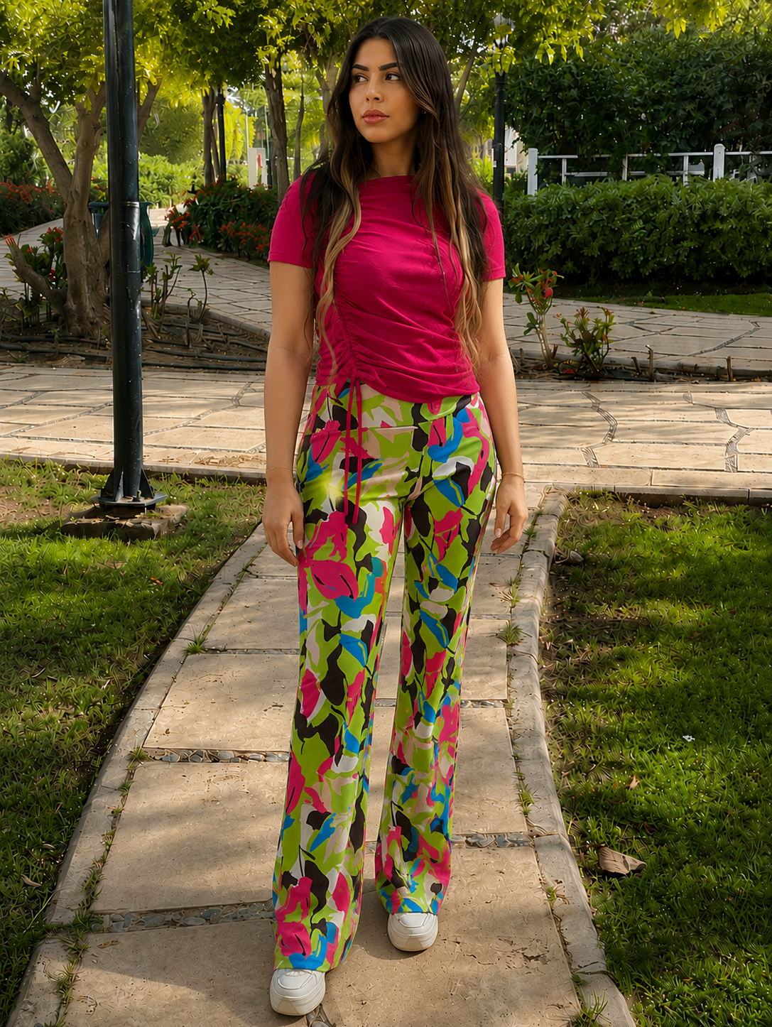 Abstract Print Flare Pants