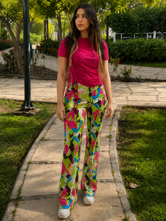 Abstract Print Flare Pants