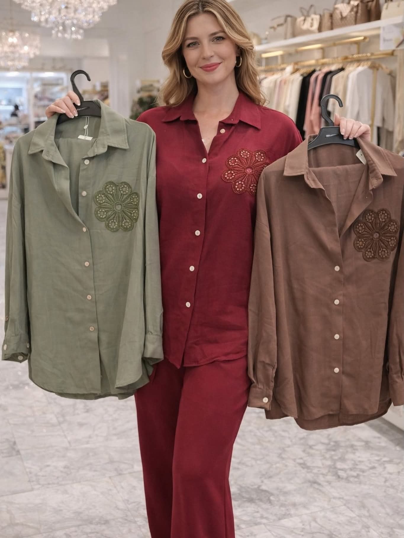 Embroidered Flower Linen Co-ord Set