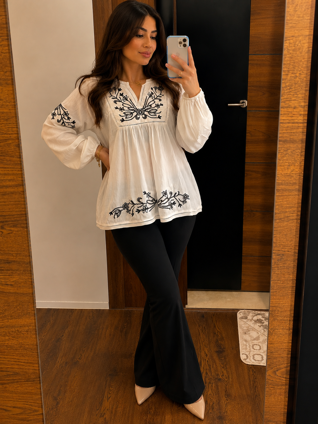 White Embroidered Boho Blouse