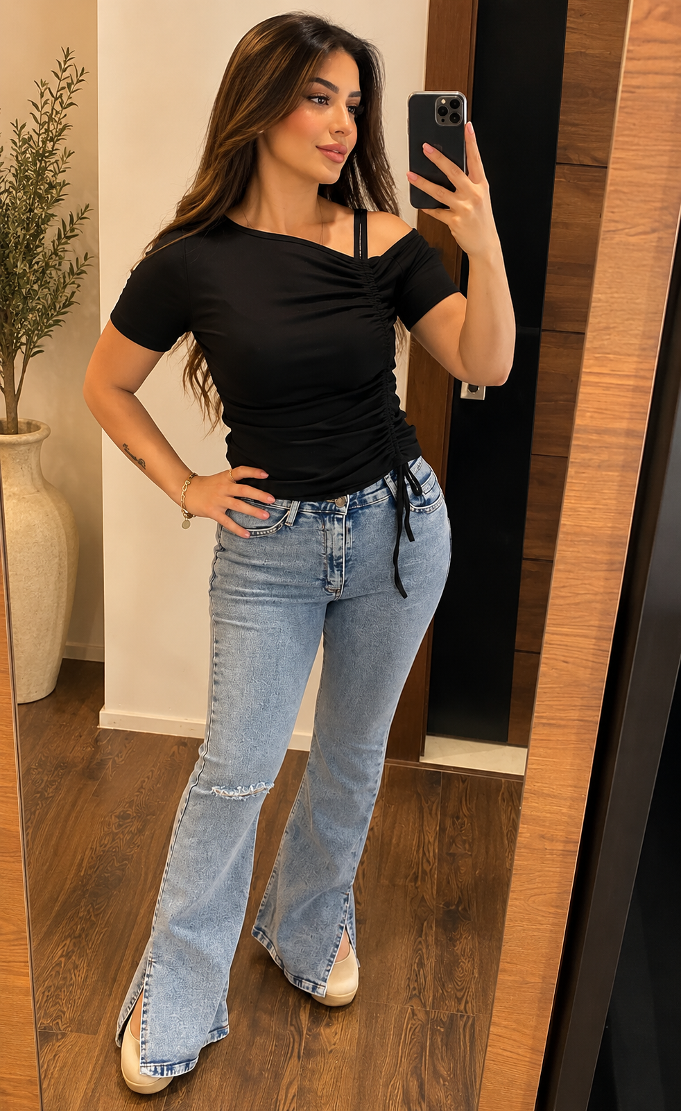 Ruched Drawstring Basic Top