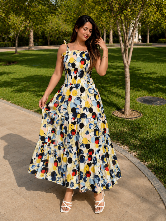 Abstract Circle Print Maxi Dress