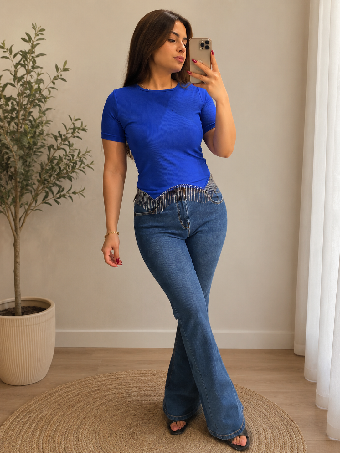 Rhinestone Fringe Flare Jeans