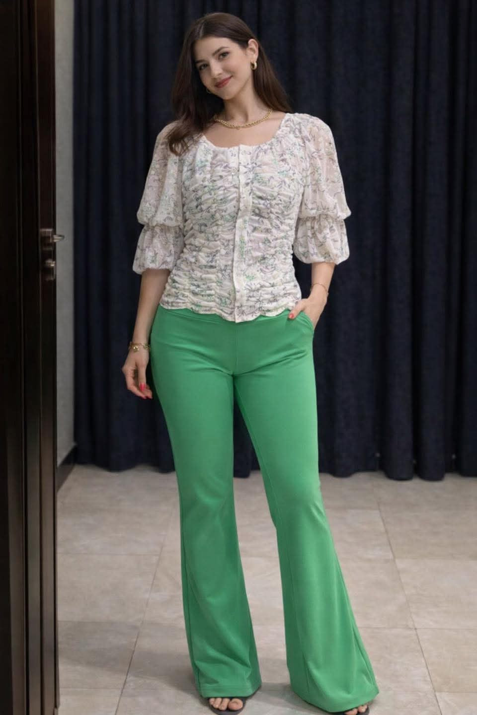 Green Flare Pants