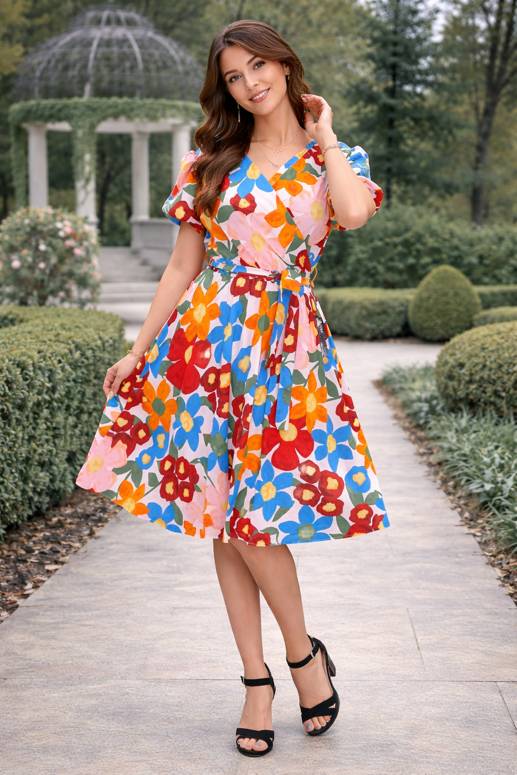 Floral Wrap Midi Dress