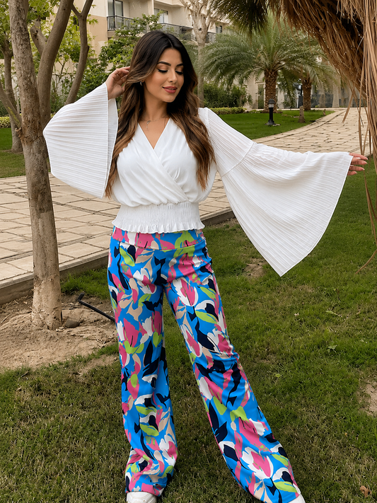Abstract Floral Wide-Leg Pants