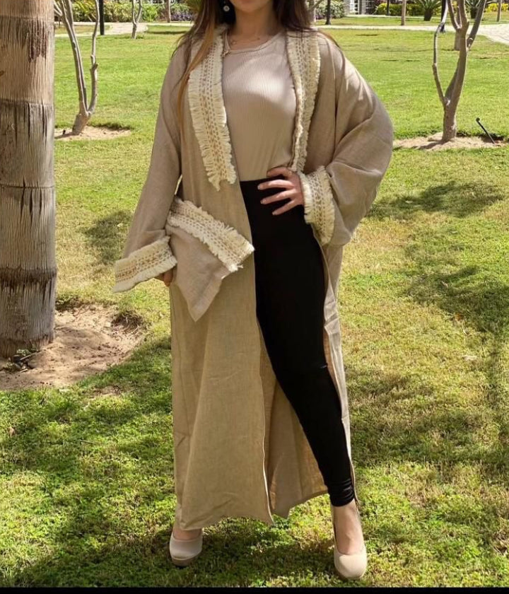 Fringe Trim Cardigan with Clutch