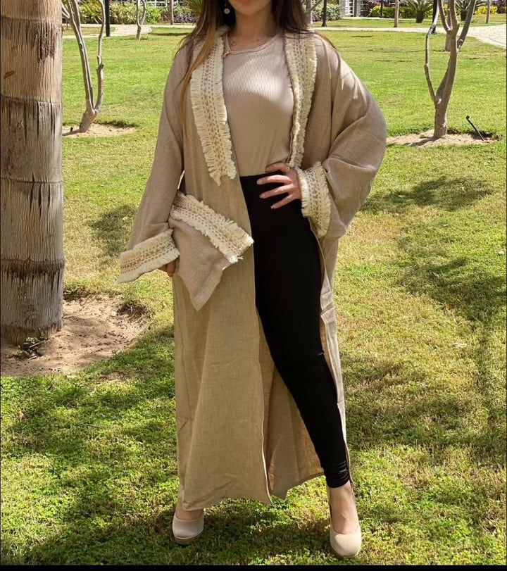 Fringe Trim Cardigan with Clutch