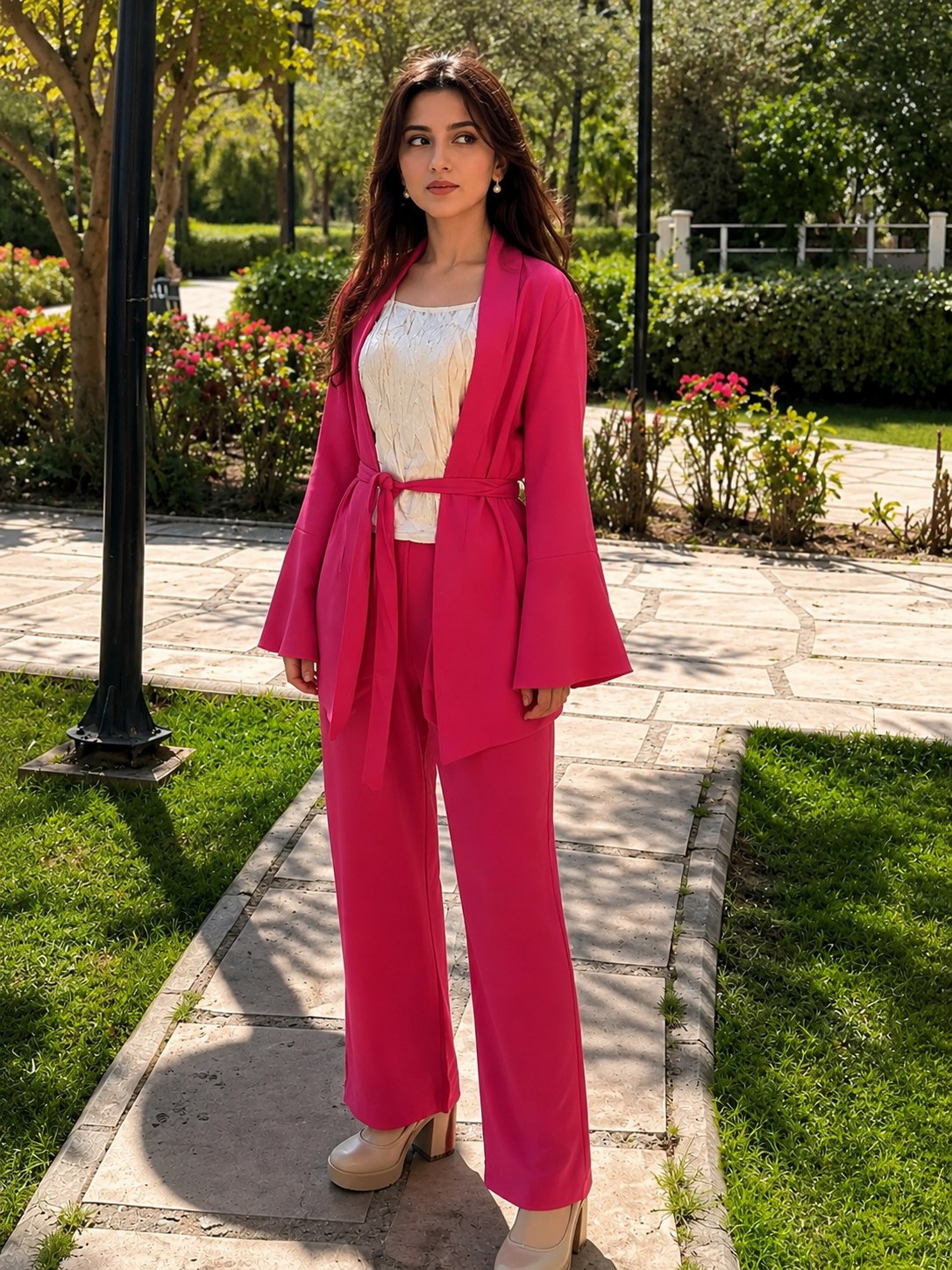 Hot Pink Belted Kimono Set - side view