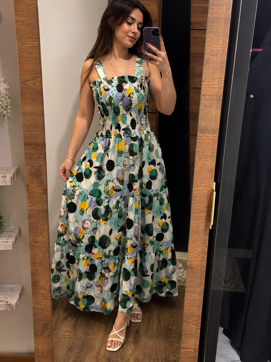 Abstract Circle Print Maxi Dress