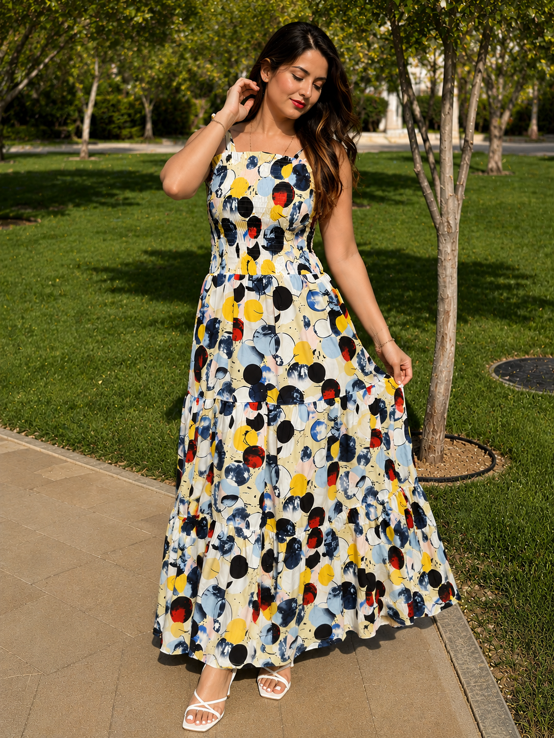 Abstract Circle Print Maxi Dress