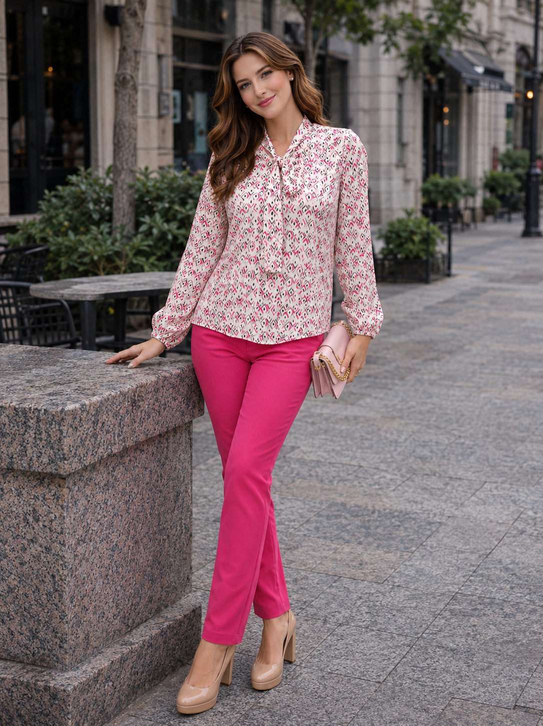 Geometric Print Satin Blouse