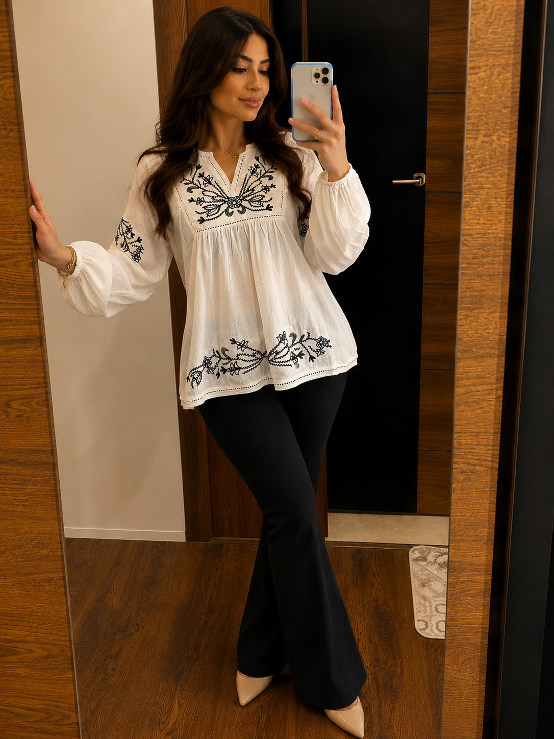 White Embroidered Boho Blouse