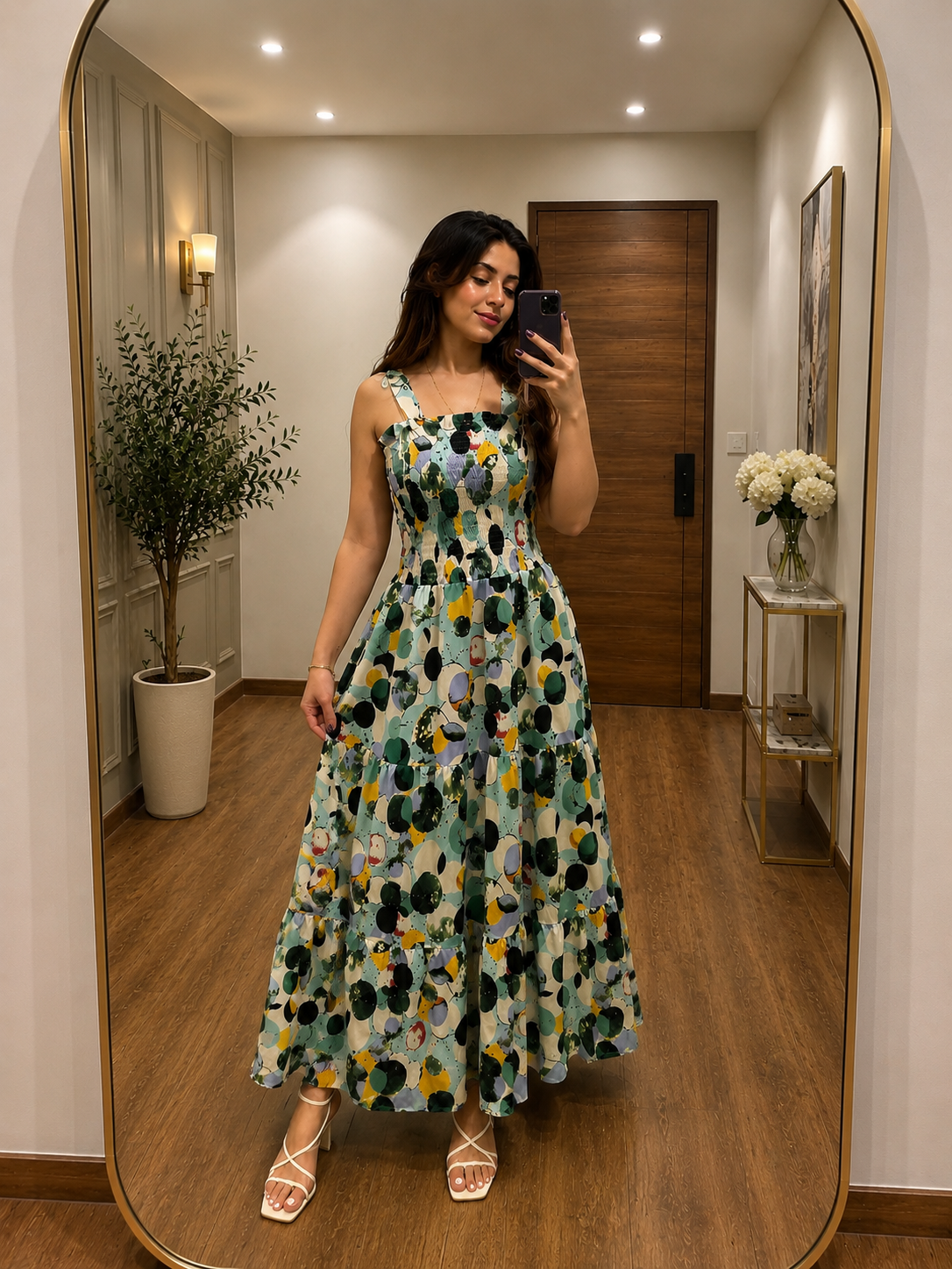 Abstract Circle Print Maxi Dress
