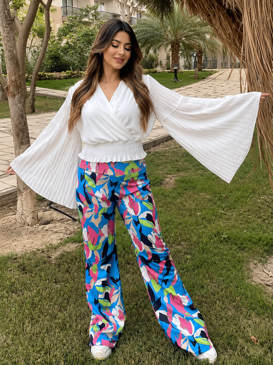 Abstract Floral Wide-Leg Pants