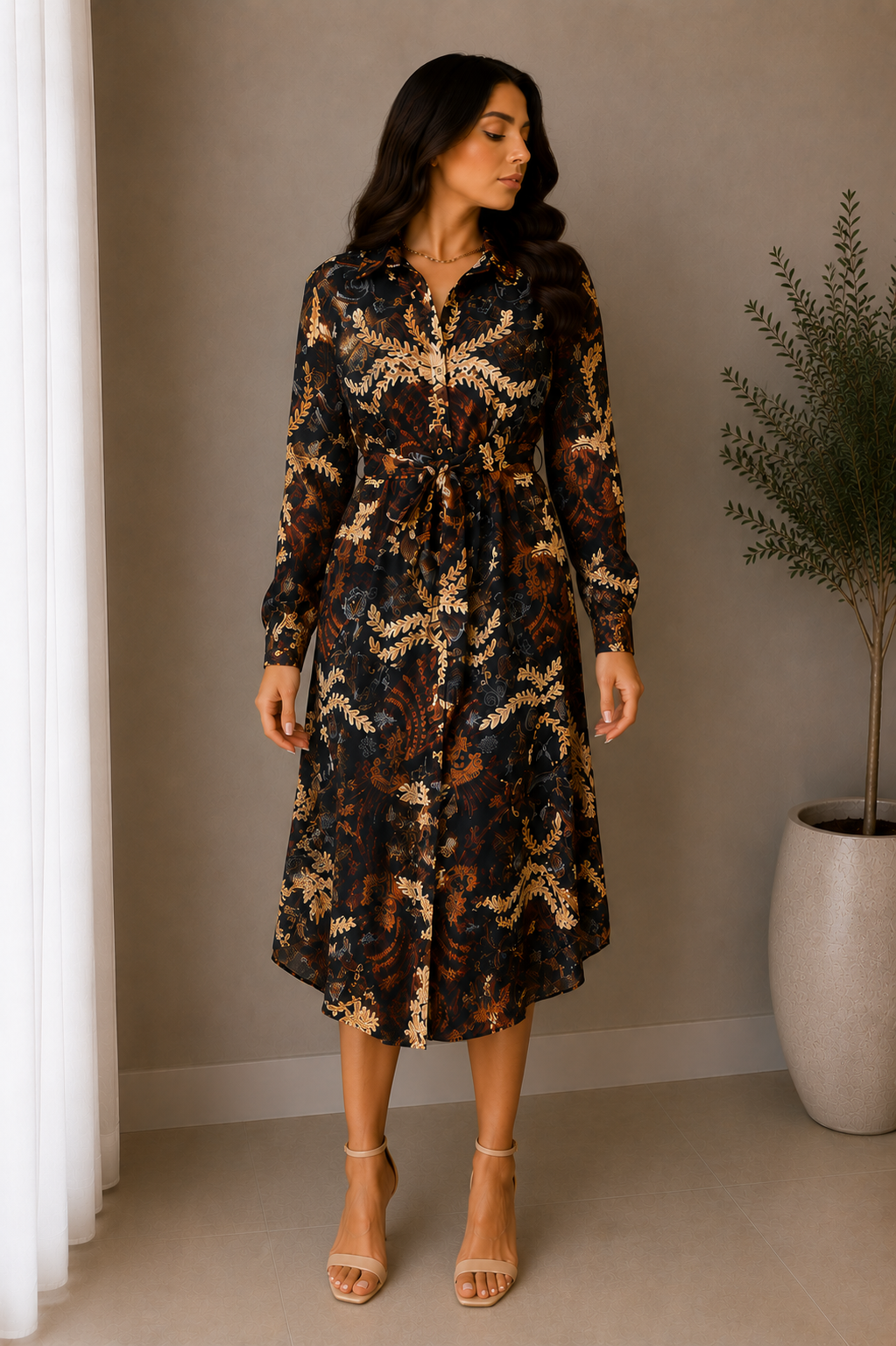 Floral Print Midi Shirt Dress