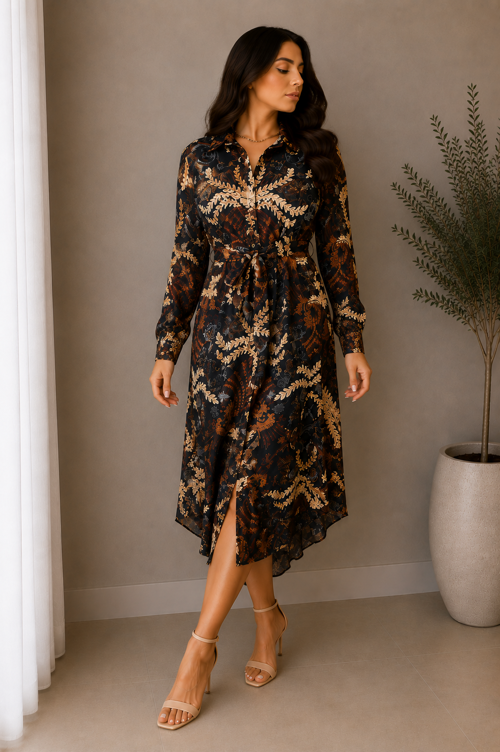 Floral Print Midi Shirt Dress