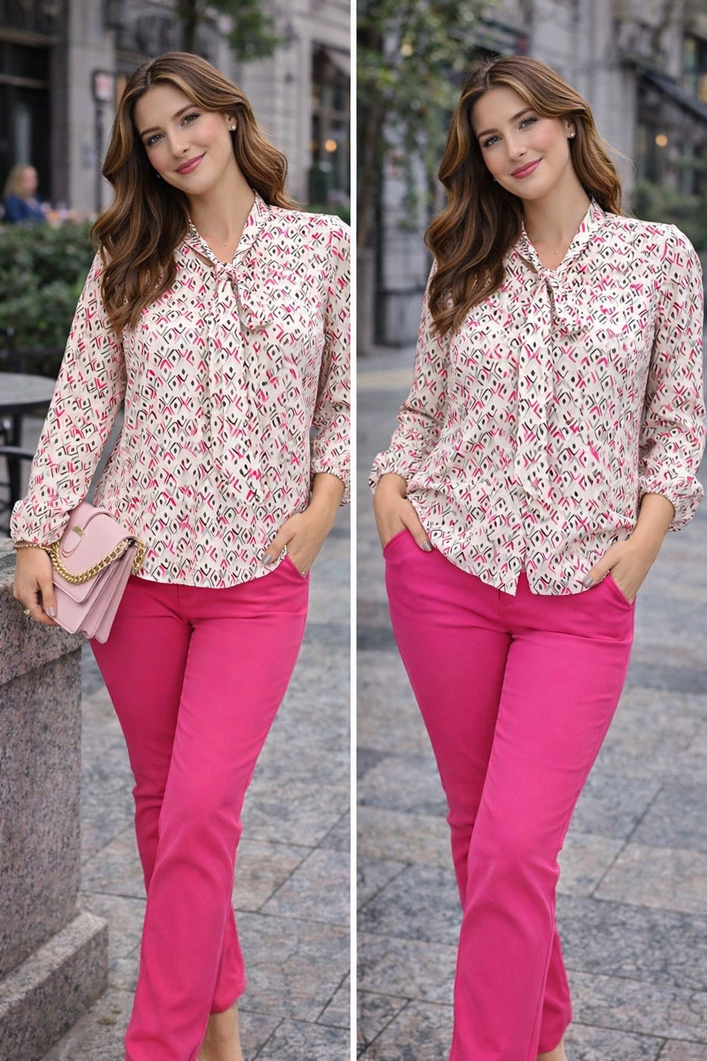 Geometric Print Satin Blouse