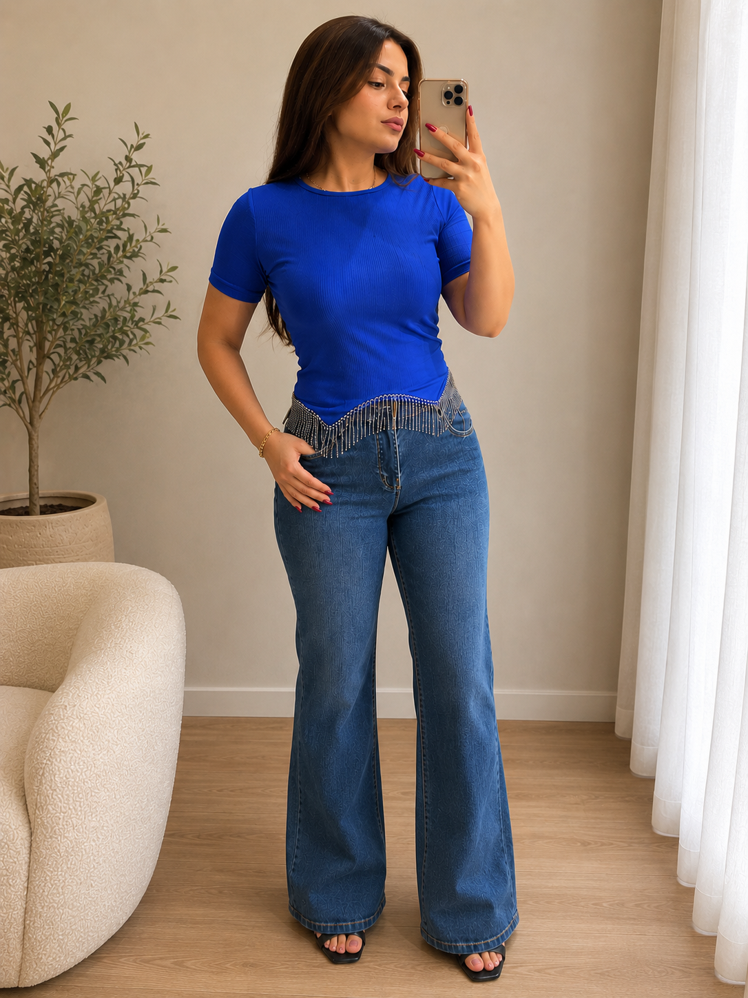 Rhinestone Fringe Flare Jeans
