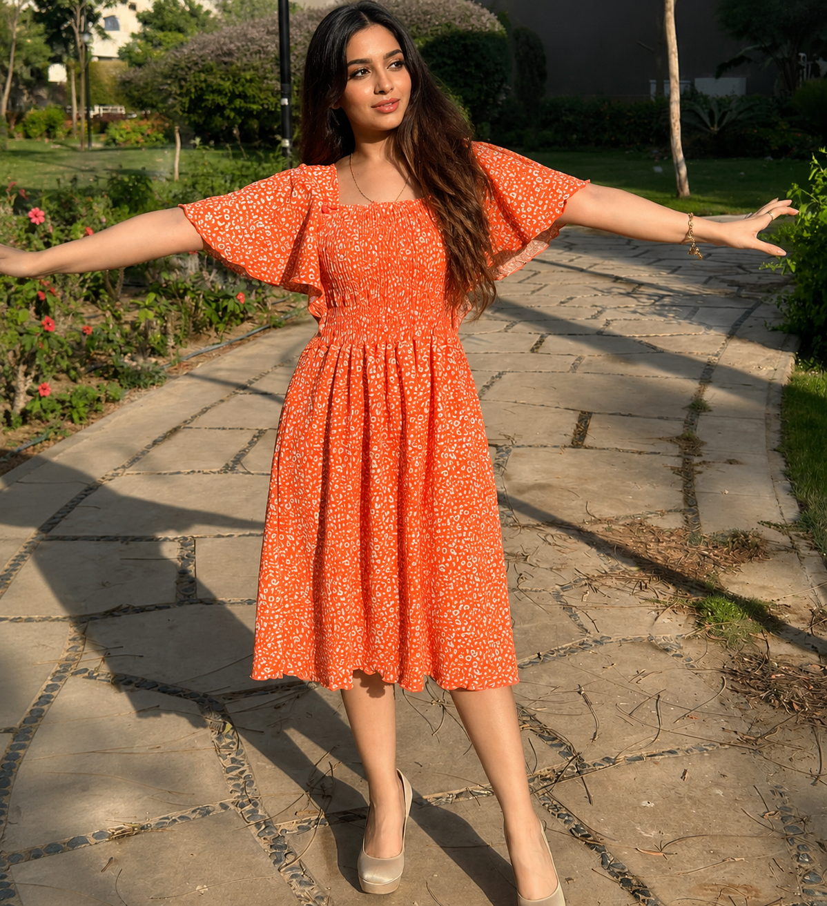 Floral Smocked Flutter Sleeve Dress