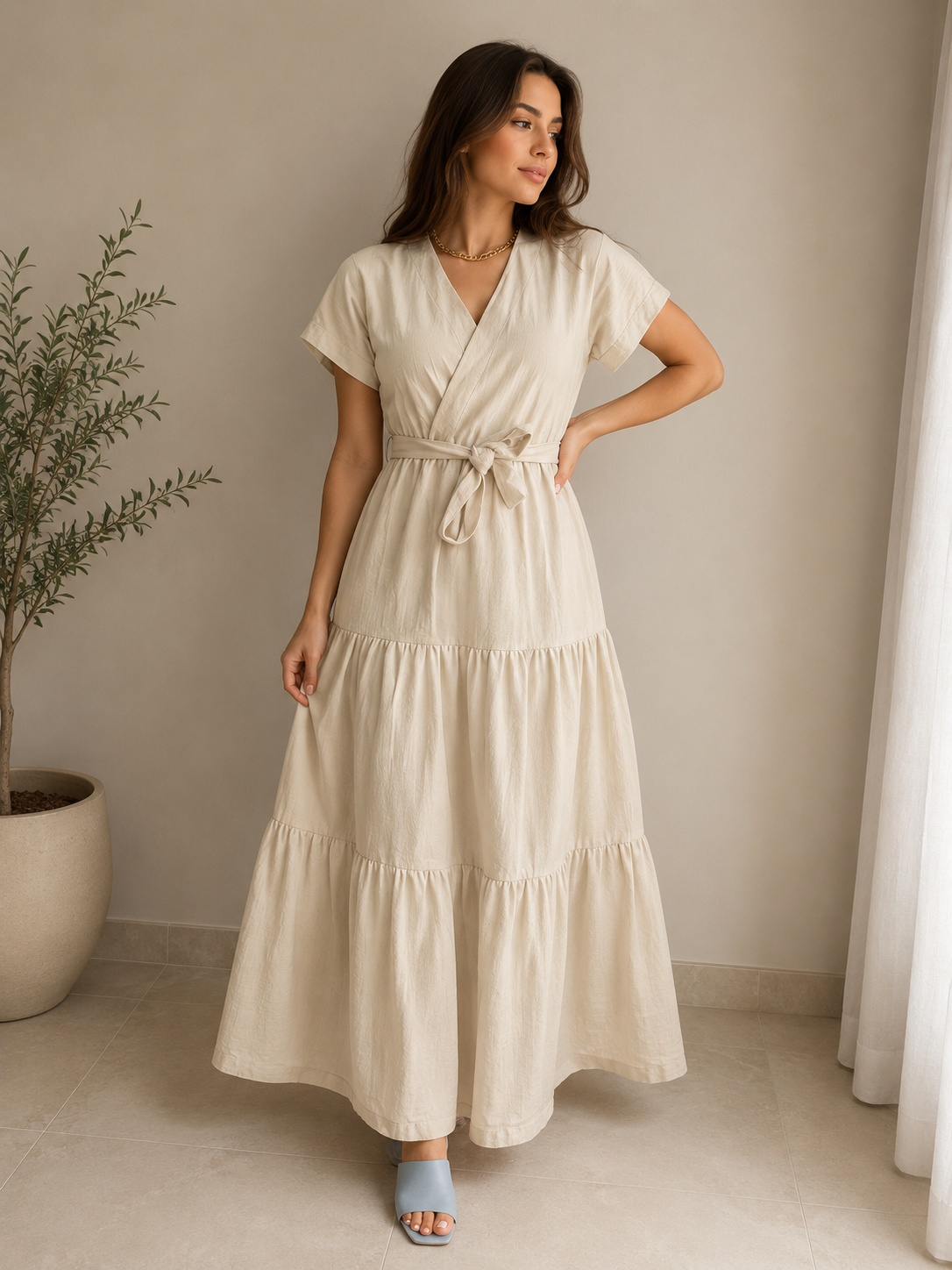 Linen Wrap Maxi Dress