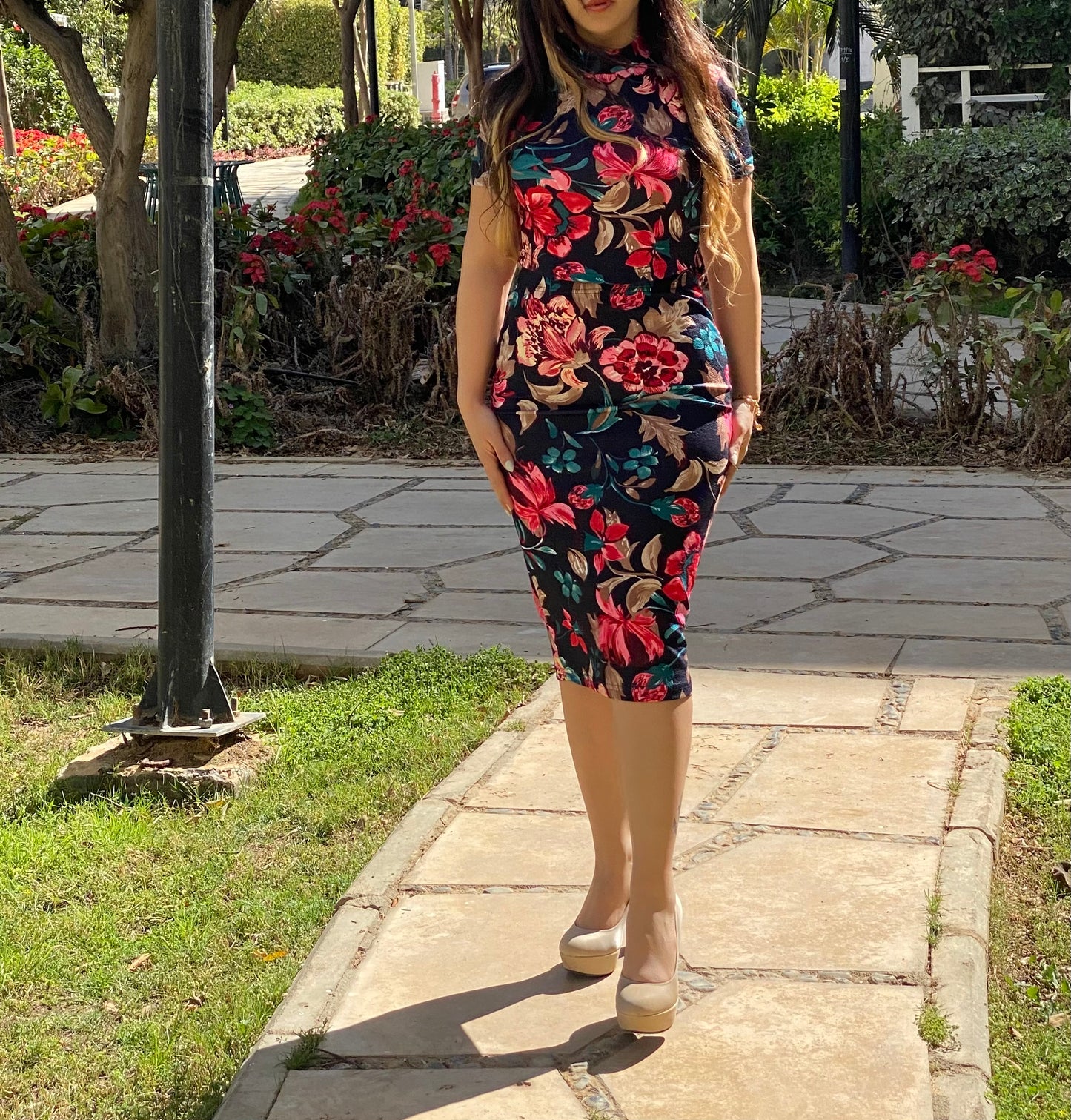 Navy Floral Top & Skirt Set