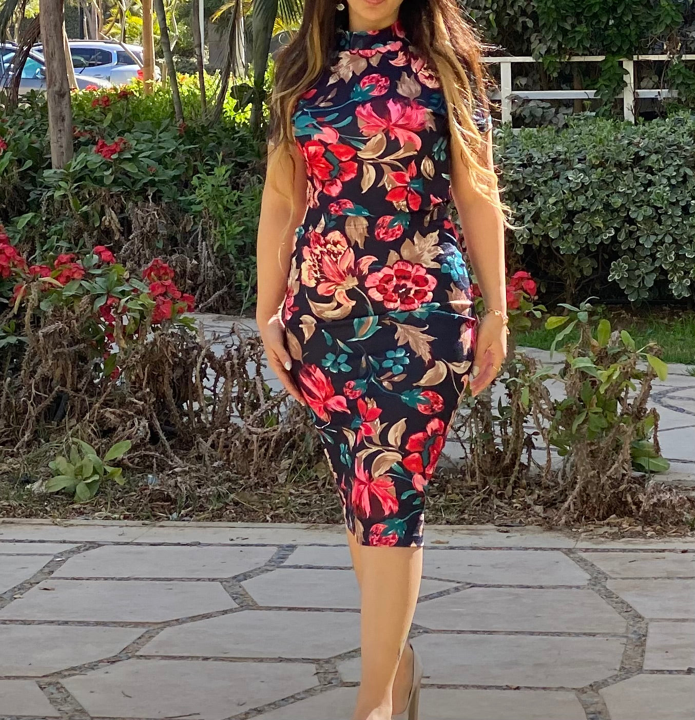 Navy Floral Top & Skirt Set