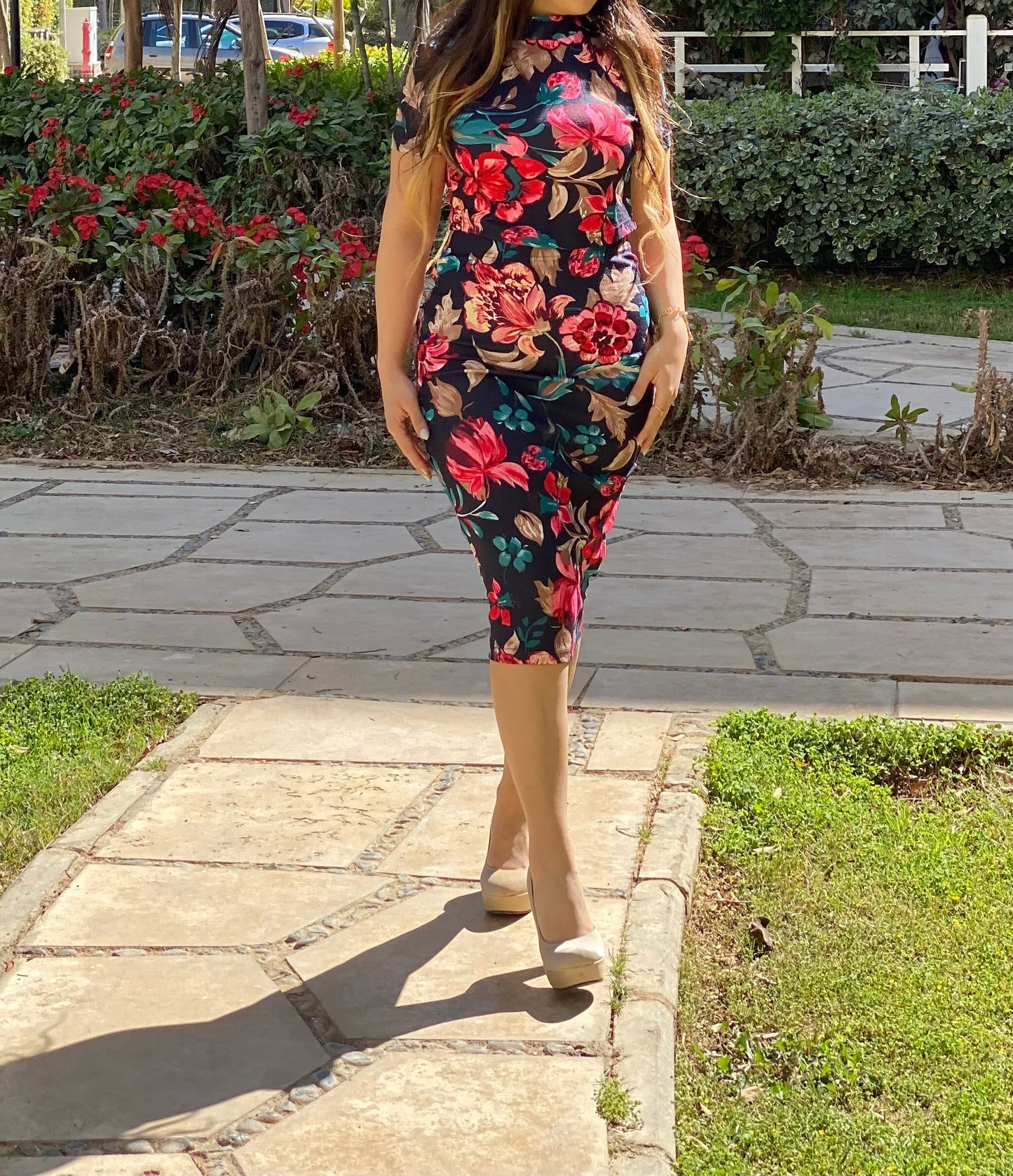 Navy Floral Top & Skirt Set