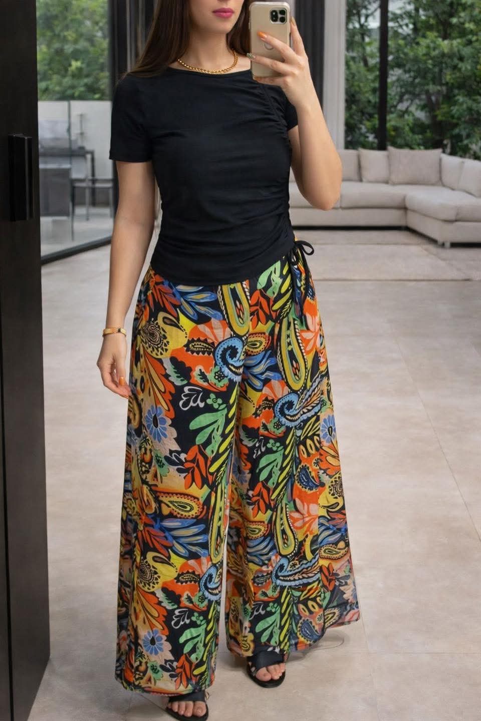 Printed Wide-Leg Pants