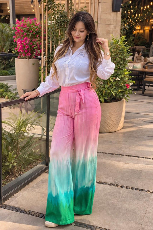 Pink & Green Tie-Dye Wide-Leg Pants