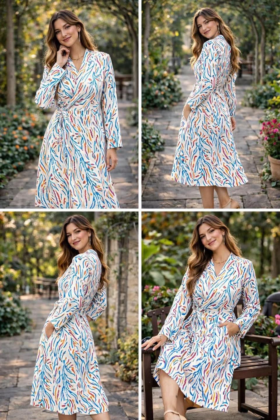 Colorful Print Wrap Dress